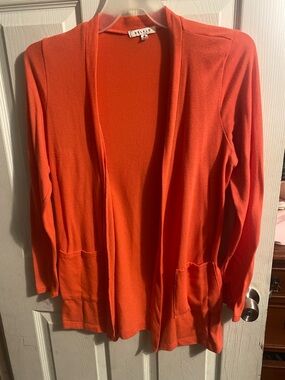 Ellen Tracy Open-Front Orange Women's Cardigan